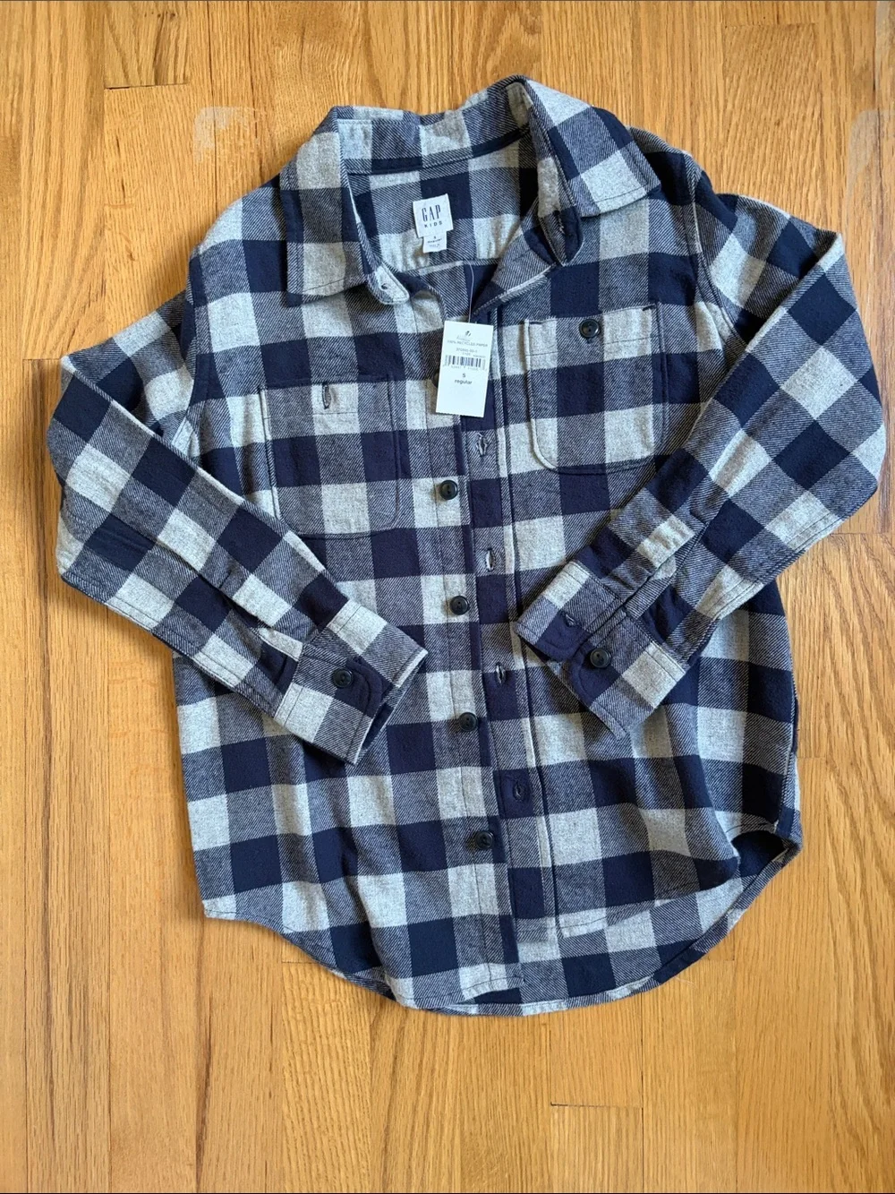 GAP Boys Navy and Gray Plaid Button-Down Shirt